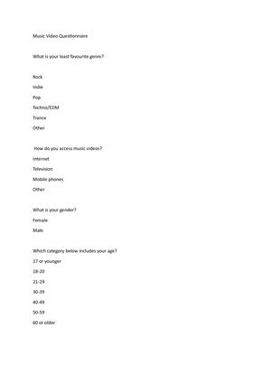 Music Video Questionnaire