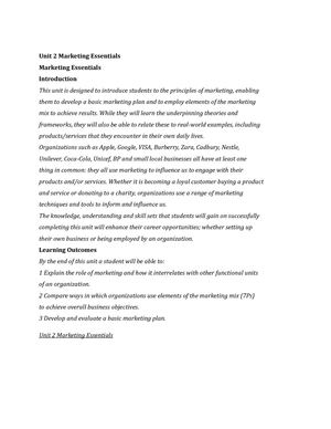 Unit 2 Marketing Essentials