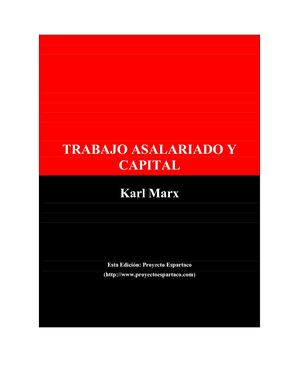 Karl Marx Trabajo Asalariado Y Capital