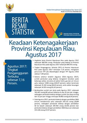 Keadaan Ketenagakerjaan Provinsi Kepri, Agustus 2017