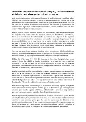 Manifiesto Contra la Propuesta de Modificación de la LPNB 42/2007 061117