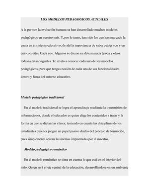 Los Modelos Pedagogicos Actuales