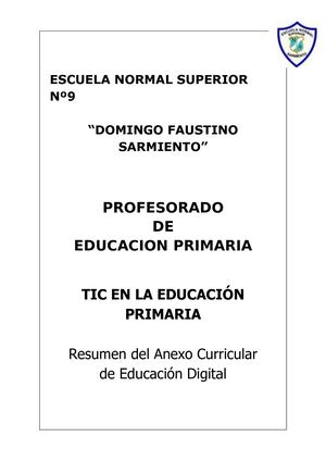 Resumen Anexo Curricular De Educación Digital