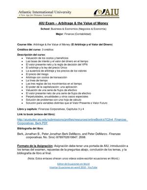 Examen De Finanza Aiu 4