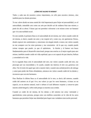Cómo Me Valoro Yo Misma