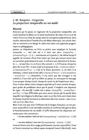 Bulletin du LARSH - L'espace Temps. Article de Jean Marius Raapoto : La projection temporelle en reo maòhi