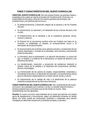 Fines Y Características Del Nuevo Curricular