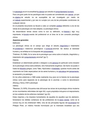 Tarea 5 Caracteristicas De La Psicologia Clinica