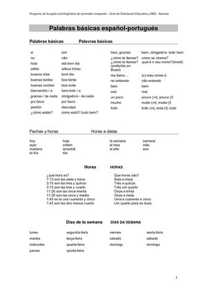 Palabras Basicas Portugues