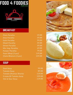 Food 4 Foodies Restaurant Menu