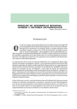4 MODELOS DE DESARROLLO REGIONAL TEORIAS Y FACTORES DETERMINANTES