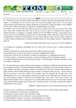 SIMULADO 3º Ano EM (Inglês, Física, Química, Português, Biologia, História, Arte, Matemática, Filosofia, Geografia, Ed. Física, Sociologia).