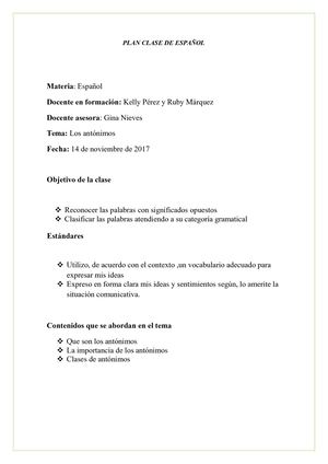 Plan Clase De Español
