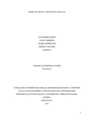 Papel De Trapo Y Artesanal Manual Grupo 1