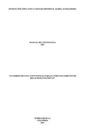 Manual De Convivencia María Auxiliadora Actualización 2017