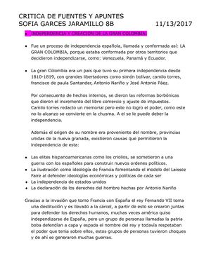 Critica De Fuentes Y Apuntes sofia garces jaramillo