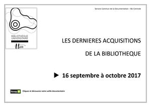 Nouveautés de la BU Centrale