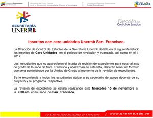 Inscritos con cero unidades Unermb San Francisco.