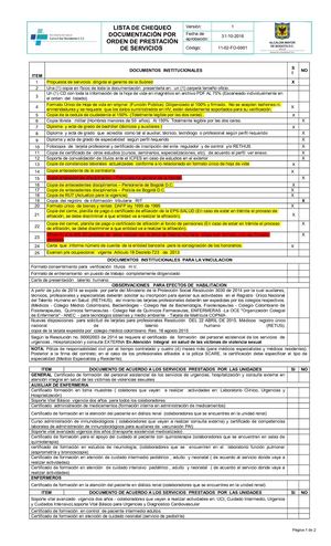 Lista De Chequeo Documentación Por Ops