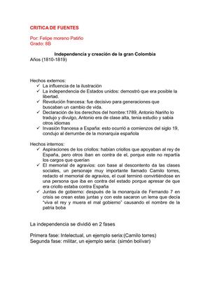 Critica De Fuentes Felipe Moreno