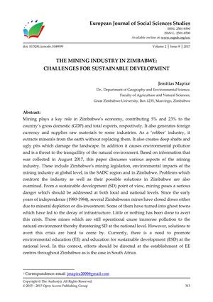 THE MINING INDUSTRY IN ZIMBABWE:  CHALLENGES FOR SUSTAINABLE DEVELOPMENT