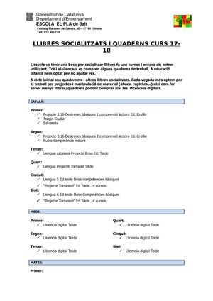 Llibres ESCOLA EL PLA 17-18
