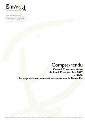 Compte-rendu du conseil communautaire du lundi 25 septembre