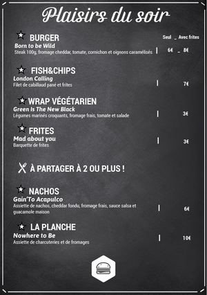 Carte du Soir - Bar de la Belle Électrique