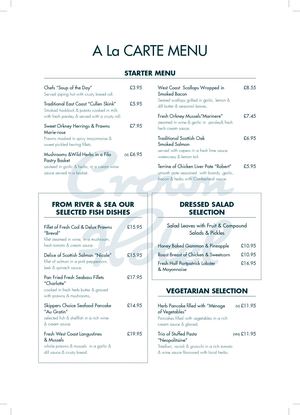 Crown Hotel Portpatrick - A La Carte Menu Oct 2017