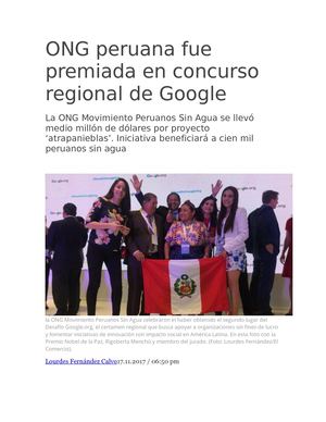 Ong Peruana Fue Premiada En Concurso Regional De Google