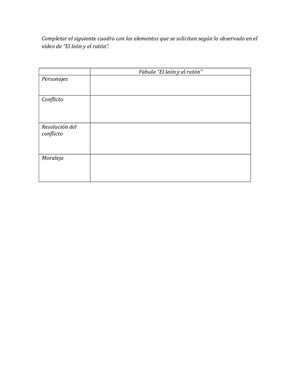 Actividad de la fábula El León y el Ratón