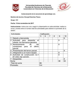 Autoevaluación De La Secuencia De Aprendizaje Uno