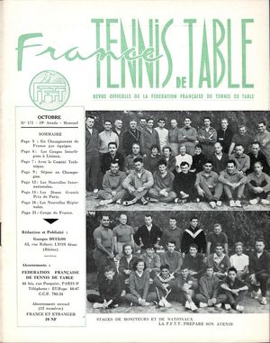 1962 10 171 FRANCE TENNIS DE TABLE