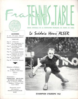 1962 12 173 FRANCE TENNIS DE TABLE