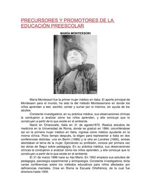 Precursores Y Promotores De La Educación Preescolar