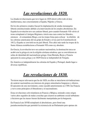 Revoluciones de 1820, 30 y 48 y unificación de Italia y Alemania