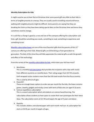 Monthly Subscription For Kids