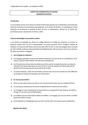Charte Des Journalistes Du Collège