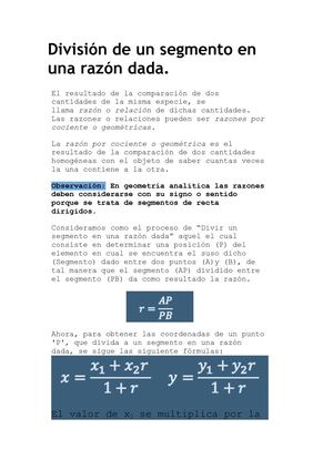 División De Un Segmento En Una Razón Dada