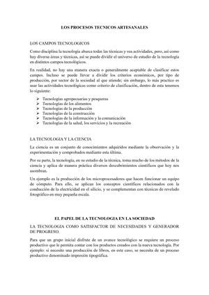 Los Procesos Tecnicos Artesanales
