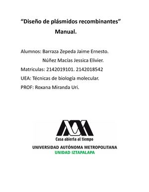 Diseño De Plásmidos Recombinantes