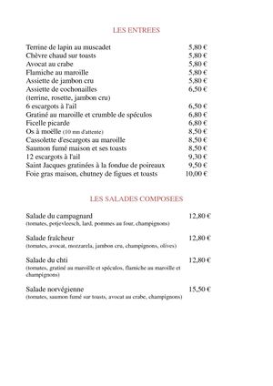 La Carte du Restaurant Le Campagnard