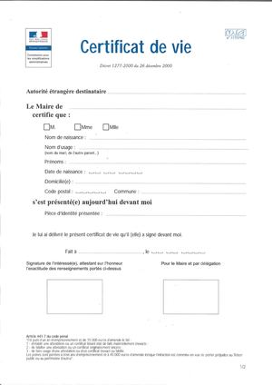 Certificat De Vie