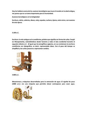 Avances Tecnológicos En La Antigüedad