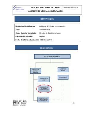 Descripción Del Cargo De Asistente De Nomina Y Contratación