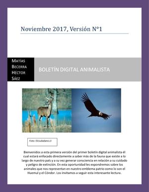 Boletin Digital Animal N°1: "El Huemul y El Cóndor".