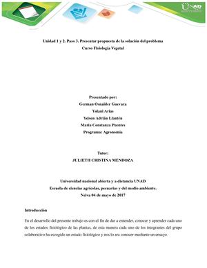 Paso 3 Presentar La Propuesta De La Solución Del Problema  Fisiologia Vegetal
