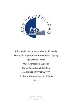 Informe De Uso De Herramientas Tics En Laeducacion Superior