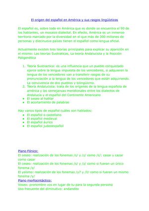 EL origen del español en América y sus rasgos