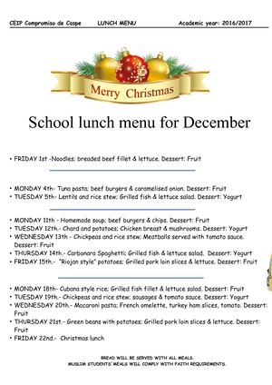 December 2017 Menu